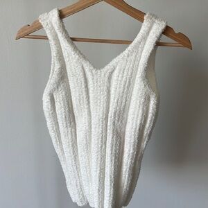 WHITE FUZZY KNIT PAJAMA TANK